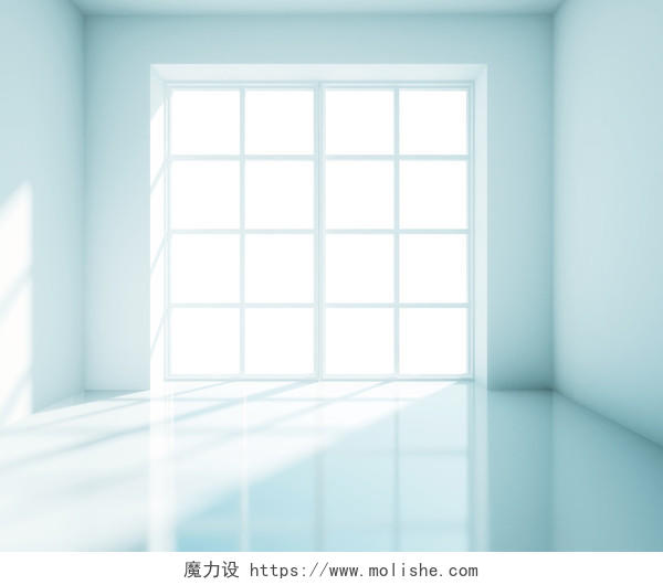白色窗口空大蓝色房间
